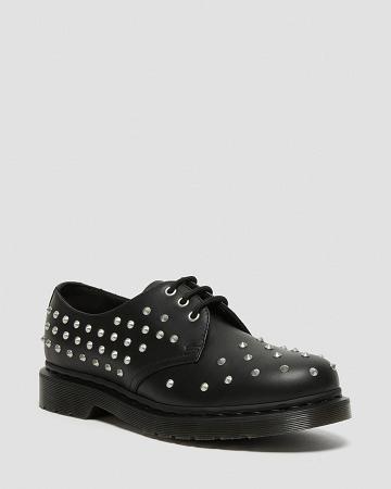 Dr Martens 1461 Stud Wanama Læder Oxford Sko Dame Sort | DK 374EBC